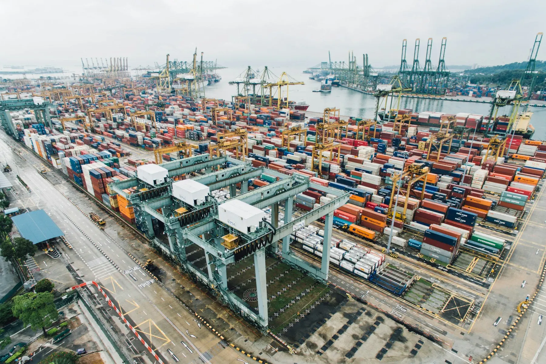 Aerial view of a container port
