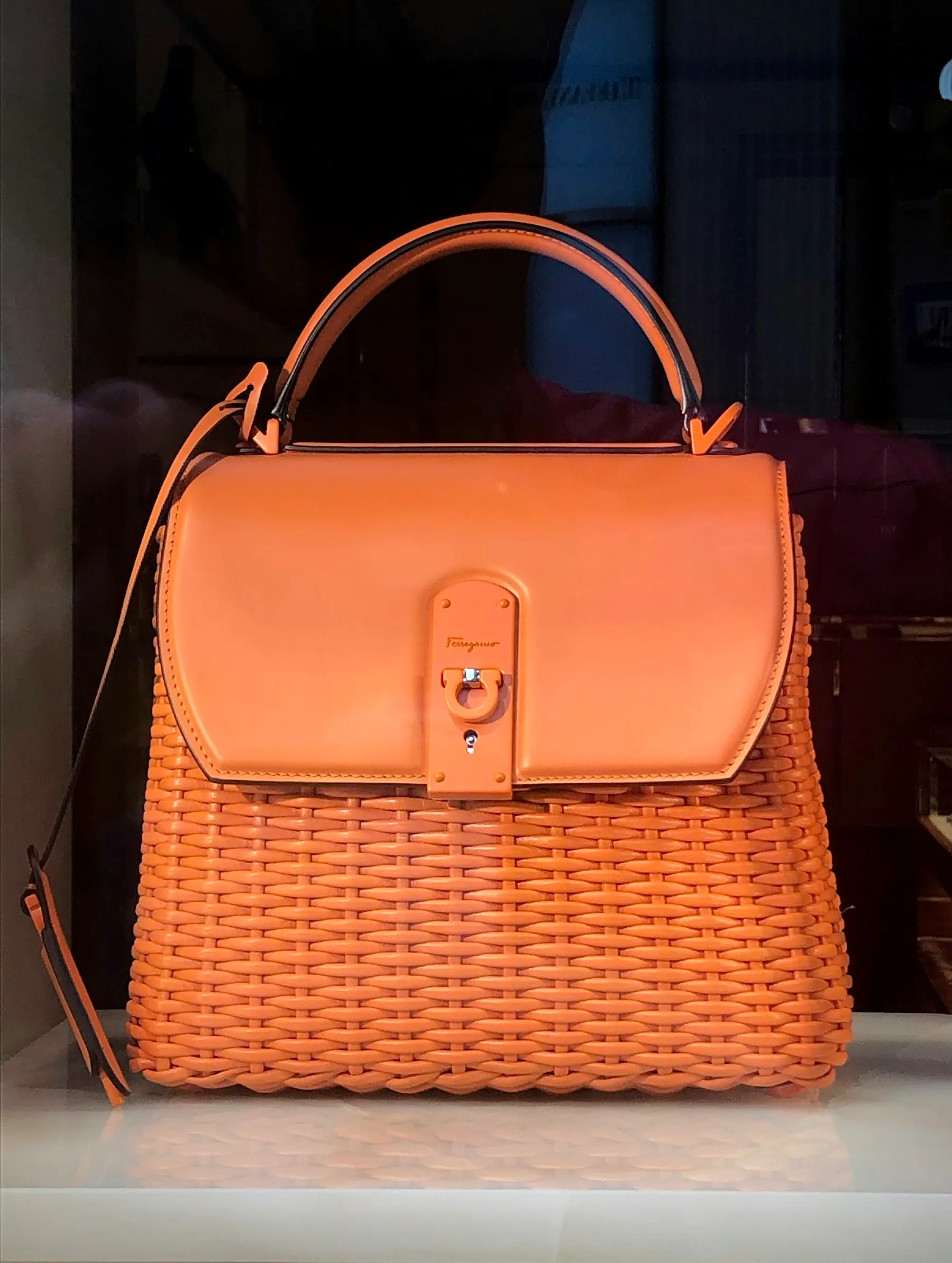 Orange leather satchel bag